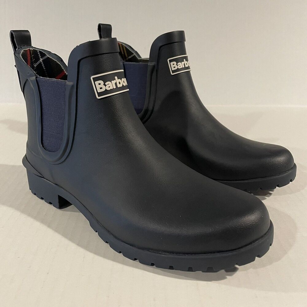 Barbour Wilton Chelsea Wellington Wellies Navy Rubber Rain Boots Women's size 6